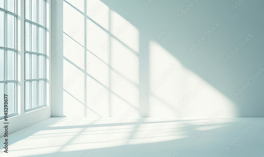 Poster abstract minimalist gray background with light and shadow of window curtains on wall for product pre