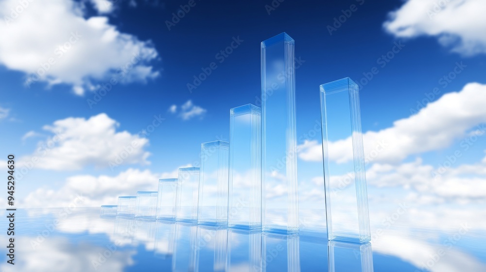 Poster the abstract futuristic glass architecture is rendered in 3d on a concrete floor with an empty top f