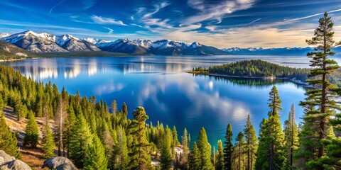 Breathtaking Tahoe panorama majestic Sierra peaks afternoon haze