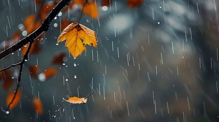 Autumn Rain And Falling Leaves