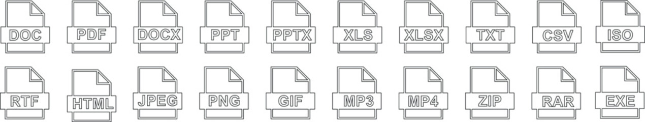 diverse file format icon set