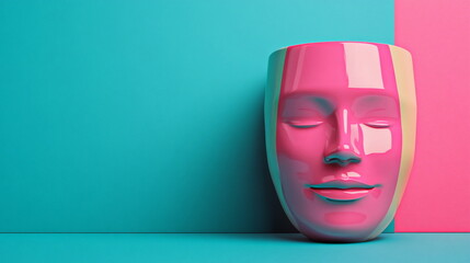 Pink Mask on Blue Background.