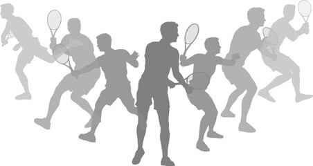 Silhouette Tennis players set. Active sports people healthy players fitness silhouettes concept.