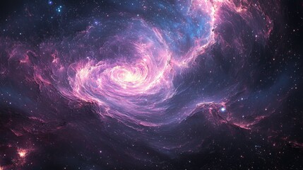 Abstract cosmic background with swirling star formations and deep space elements