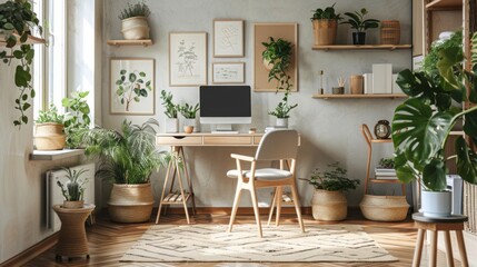 Modern Home Office with Plants