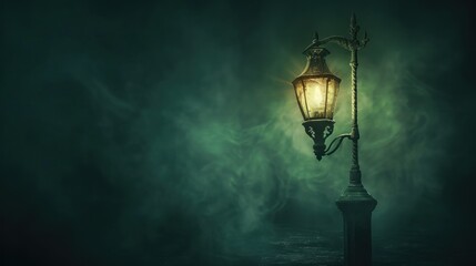 Vintage Street Lamp in a Foggy Night.