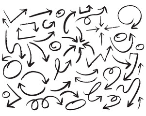Charcoal scribble stripes, emphasis arrows, handdrawn numbers. Chalk crayon or marker doodle rouge handdrawn scratches. Vector illustration of lines, waves, squiggles in marker sketch style