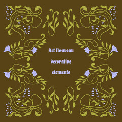Art Nouveau floral frames, corners, and borders. Vector.