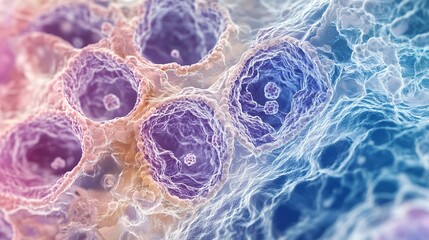 A microscopic view of an epithelial cell layer, showing the tightly packed cells with visible nuclei, forming a protective barrier in tissue, set against a light background