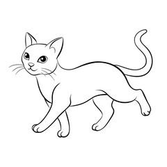 Obraz premium Walking Cat with Curious Expression, Black and White Line Art Illustration