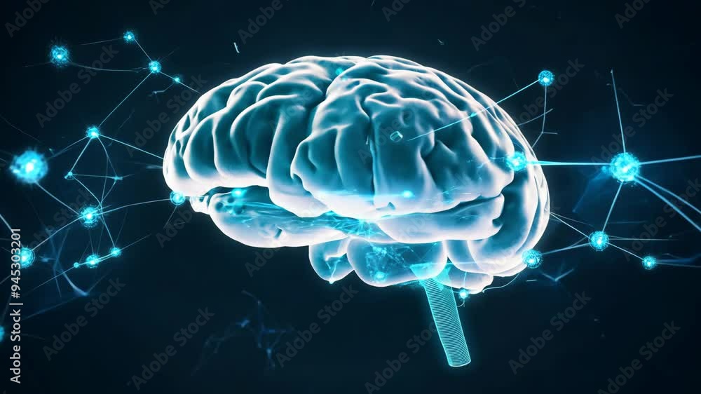 Poster exploring the neural pathways and functions of the human brain in a 3d visualization