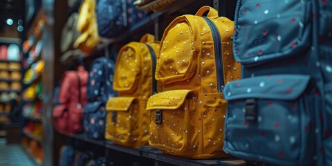 Fototapeta premium School backpacks on a shop window
