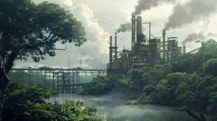 Industrial Ruins Emerging from a Lush Jungle.