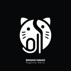 cat logo design. pet care negative space style concept element symbol vector illustration.