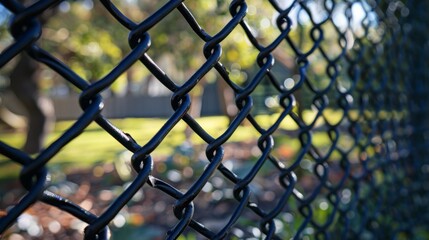 Fototapeta premium Chain Link Fence in Sunlit Garden