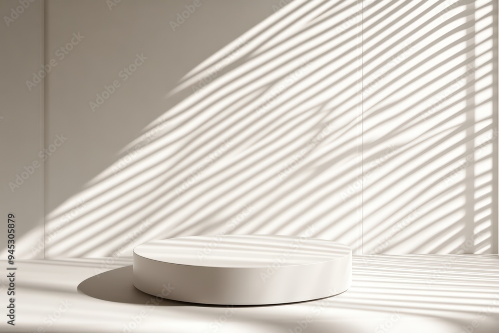 Poster elegant minimalistic scene with a round pedestal casting soft shadows, perfect for product display o