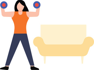 Girl exercising with dumbbells.