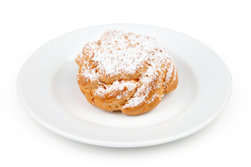 Powdered Sugar Cream Pastry on White Plate