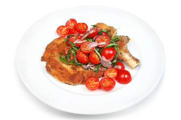 Grilled Pork Chop with Cherry Tomatoes and Salad