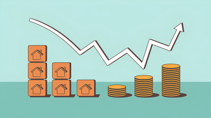 A concept of home downsizing and resizing to save more money for retirement, moving out to a cheaper neighborhood to get more cash