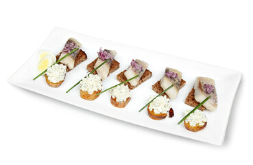 Gourmet Herring Canap s on White Plate
