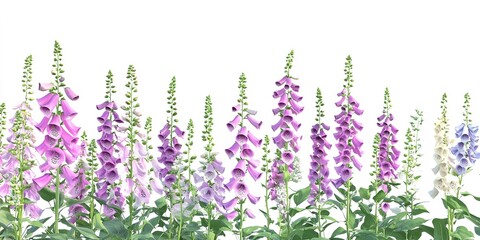 Naklejka premium Watercolor foxglove clipart with tall spires of colorful flowers , 3D render. white background