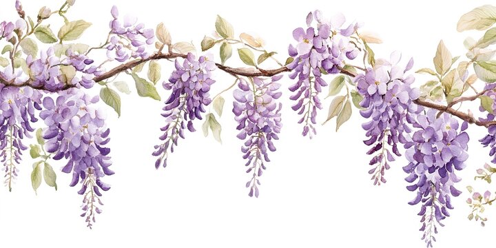 watercolor purple wisteria flowers on branch clip art preview