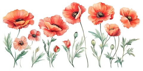 Obraz premium Watercolor Flower Set on Isolated Background 