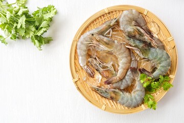 Shrimp, Fresh shrimp ,Fresh prawn raw seafood in a plate on white background