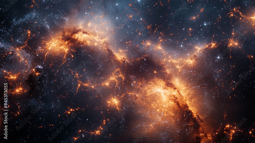 Poster cosmic web : high-resolution image of the cosmic web, with galaxies linked by dark matter filaments