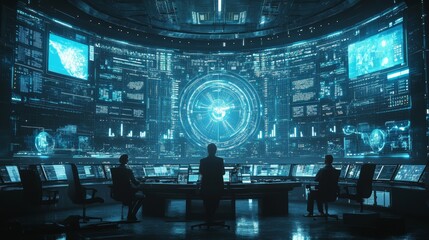 Obraz premium Visual of economic policy documents being reviewed in a futuristic legislative chamber, concept of high-tech governance