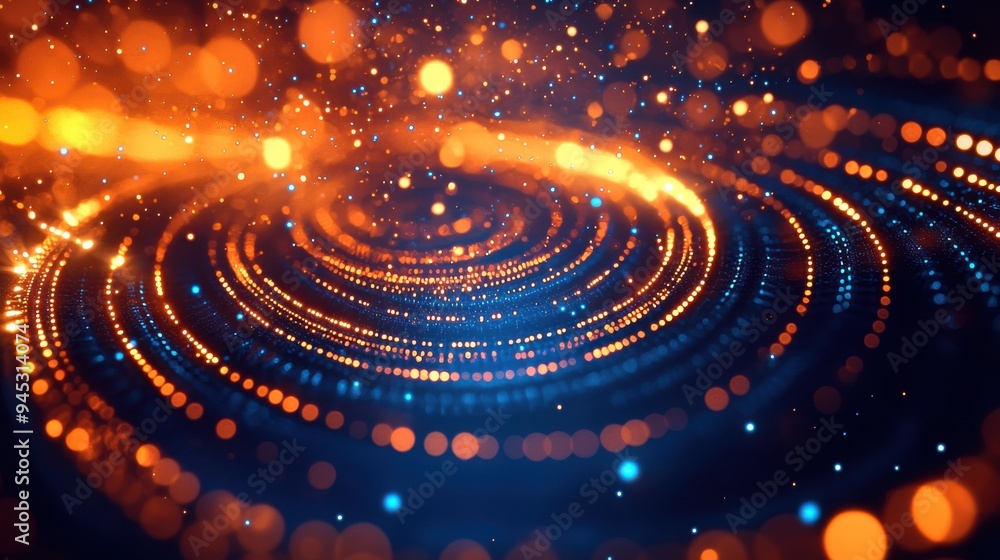 Poster a mesmerizing swirl of glowing orange and blue lights, creating a vibrant and dynamic abstract backg