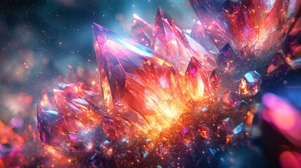 Crystal Galaxy : High-resolution image of a galaxy with a crystal-like structure, reflecting light in multiple colors