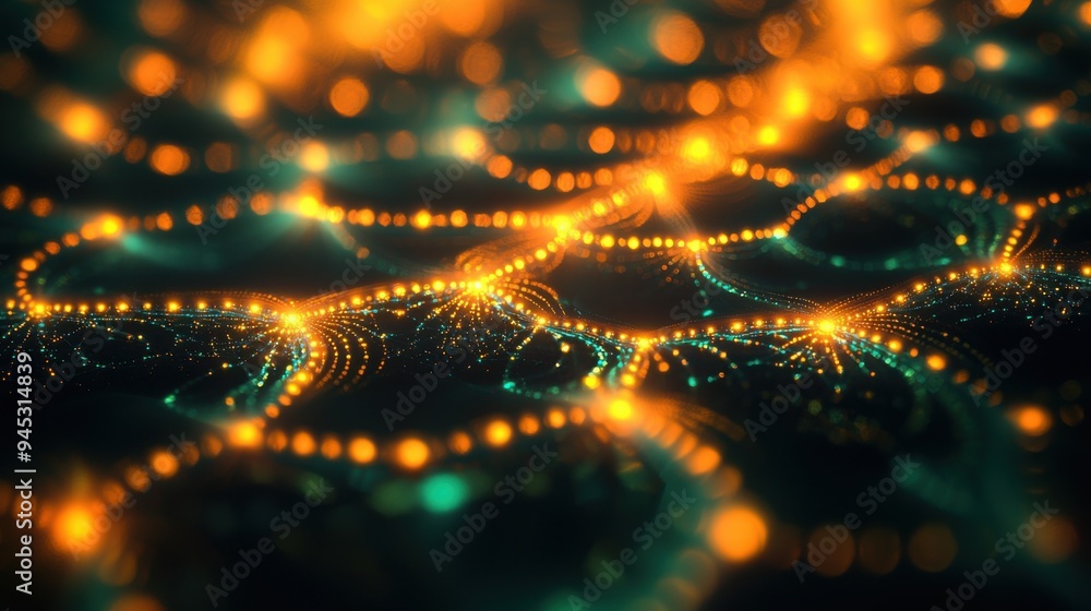 Aufkleber captivating abstract pattern of glowing orbs and lines, creating a mesmerizing effect of light and m