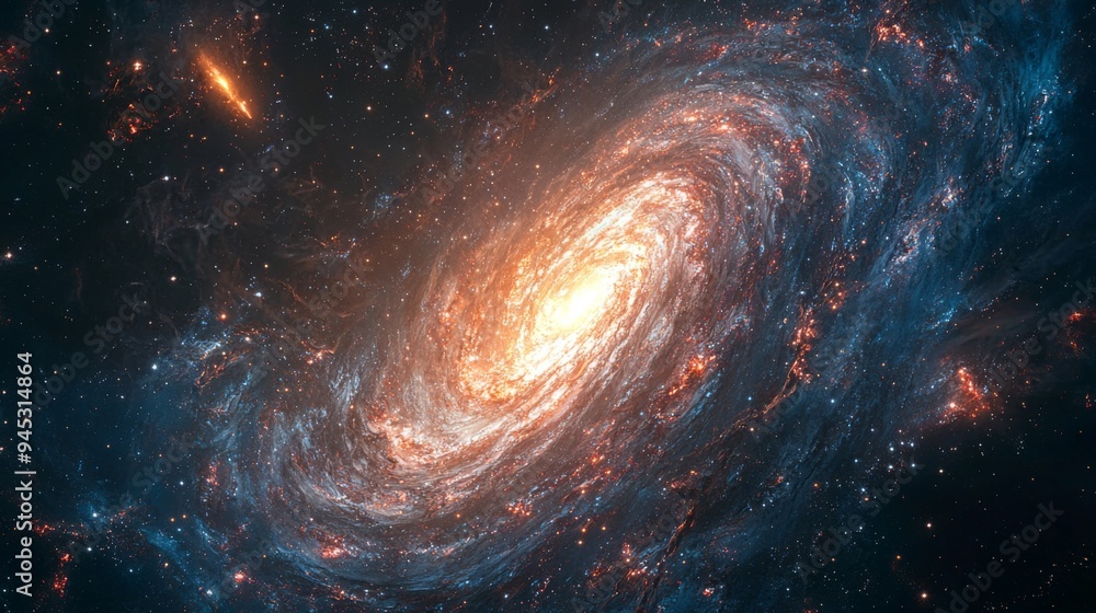 Poster deep space scene with a close-up view of a galaxy spiral arms
