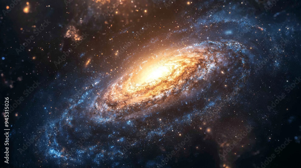 Wall mural deep space scene with a close-up view of a galaxy spiral arms