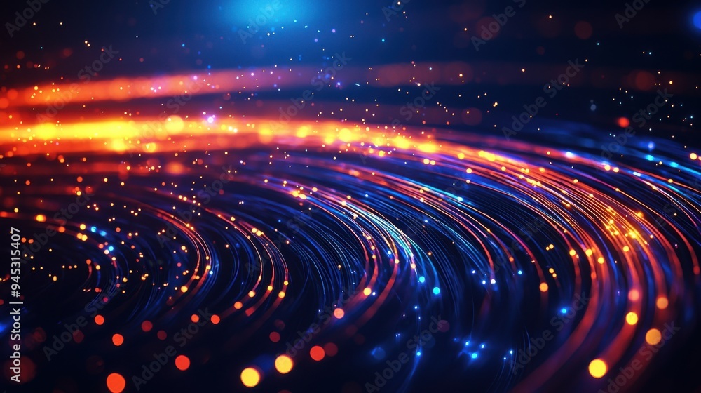 Poster vibrant abstract light trails with colorful sparkles, creating a dynamic and energetic atmosphere fo