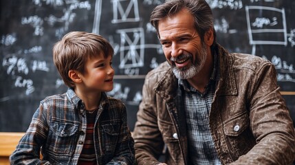 Teacher explaining complex mathematical concepts with a 3D holographic graph in a modern classroom Stock Photo with copy space