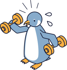 健康のために筋トレに励むペンギンのアイソメ