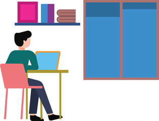 Boy working on his laptop at home.