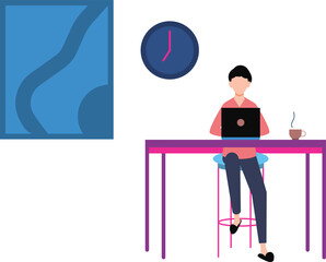 Boy working online at home.