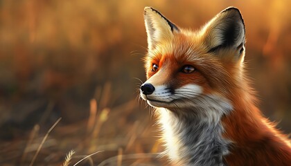 Fototapeta premium A close-up of a fox in a natural setting, showcasing its vibrant fur and attentive expression.