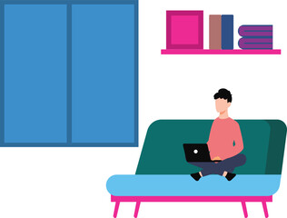 The girl is sitting on the couch using her laptop.