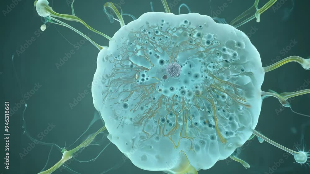 Poster detailed view of a microscopic organism moving in a fluid environment in a lab setting
