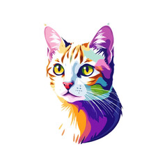 Fototapeta premium Colorful cat vector artwork on white background. Cartoon Cat logo design. Cute Cat illustration for cat lover