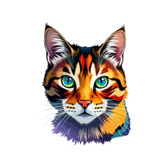 Colorful cat vector artwork on white background.  Cartoon Cat logo design. Cute Cat illustration for cat lover