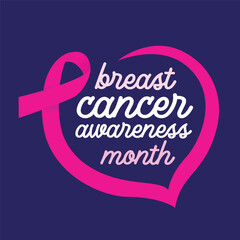 Breast cancer awareness month logotype vector illustration with illness cancer ribbon on blue background. Typography template, banner, poster to celebrate cancer awareness campaign in October