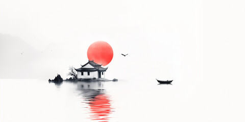 Fototapeta premium Sfondo orientale disegnato a china. 