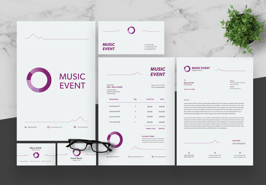Purple And White Stationery Set