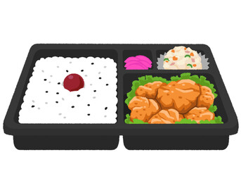 唐揚げ弁当のイラスト